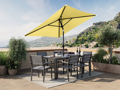 yellow square patio umbrella, tilting 300 Series lifestyle scene CorLiving#color_ppu-yellow