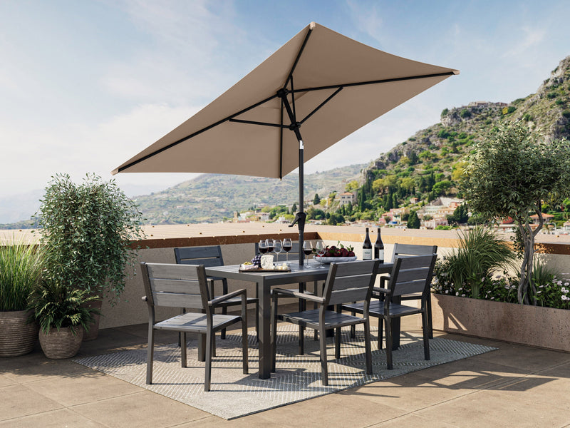 brown square patio umbrella, tilting 300 Series lifestyle scene CorLiving