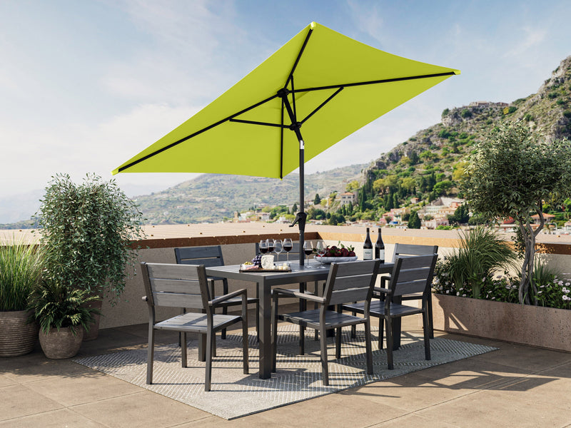 lime green square patio umbrella, tilting 300 Series lifestyle scene CorLiving