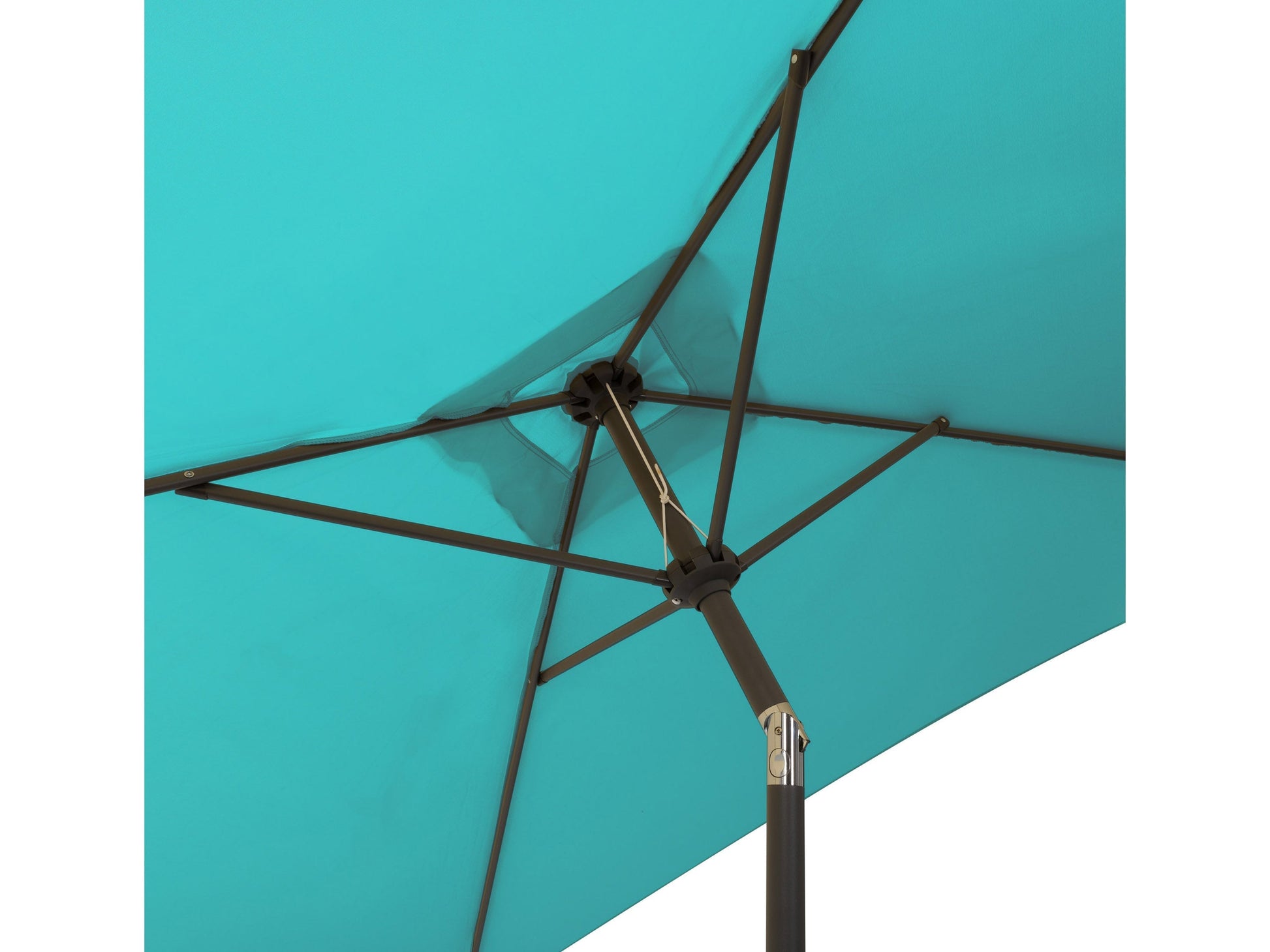 Turquoise 9ft square patio umbrella with tilting feature and durable aluminum frame.