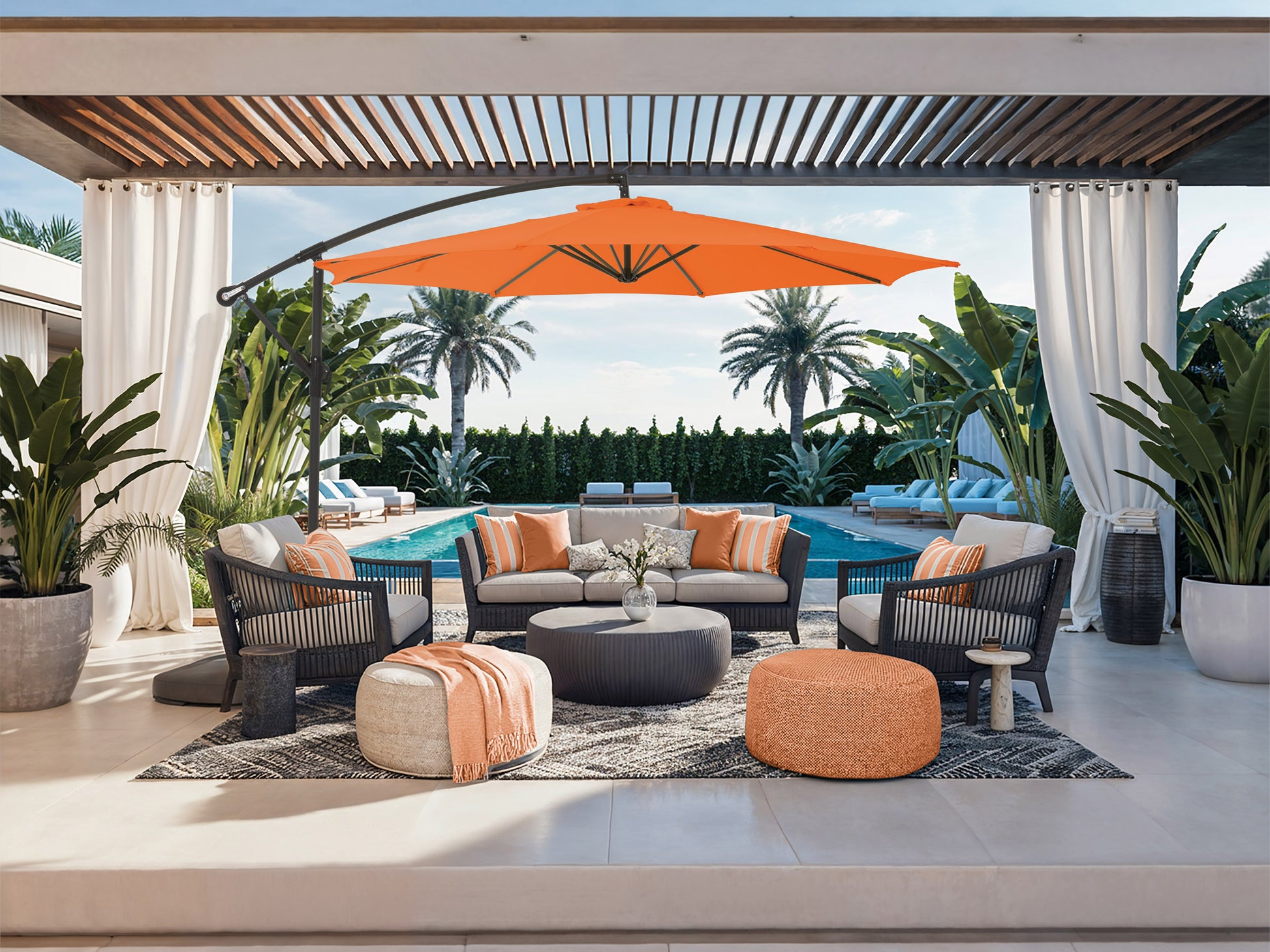 9.5ft Tilting Offset Patio Umbrella - Orange