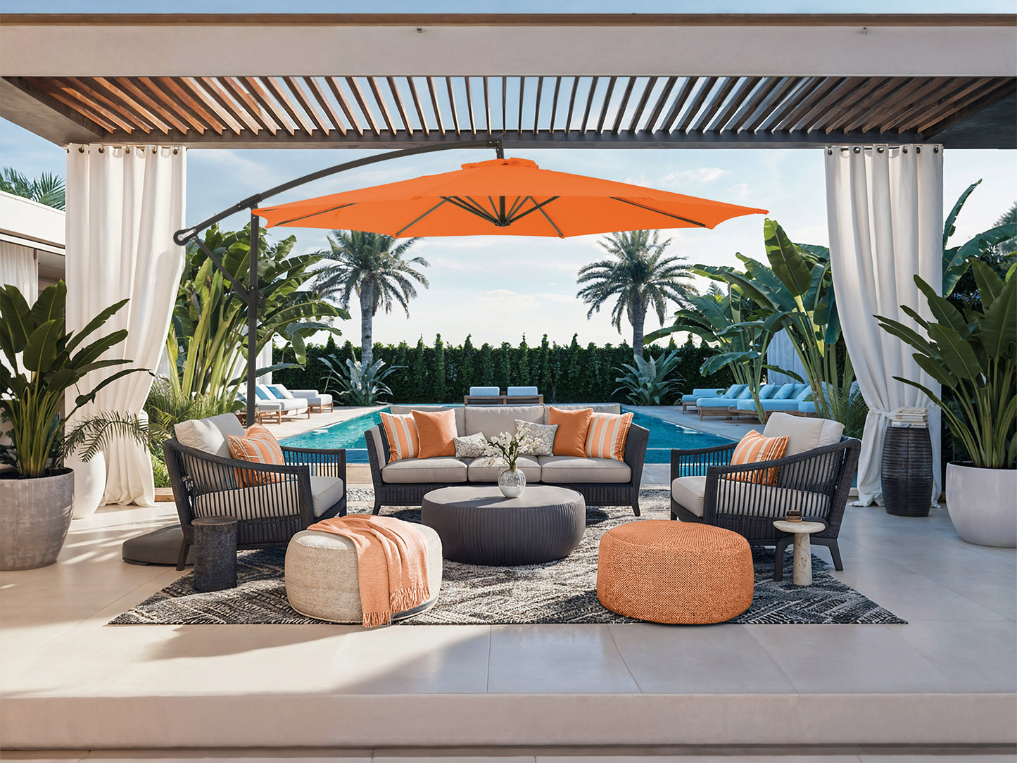 9.5ft Tilting Offset Patio Umbrella - Orange