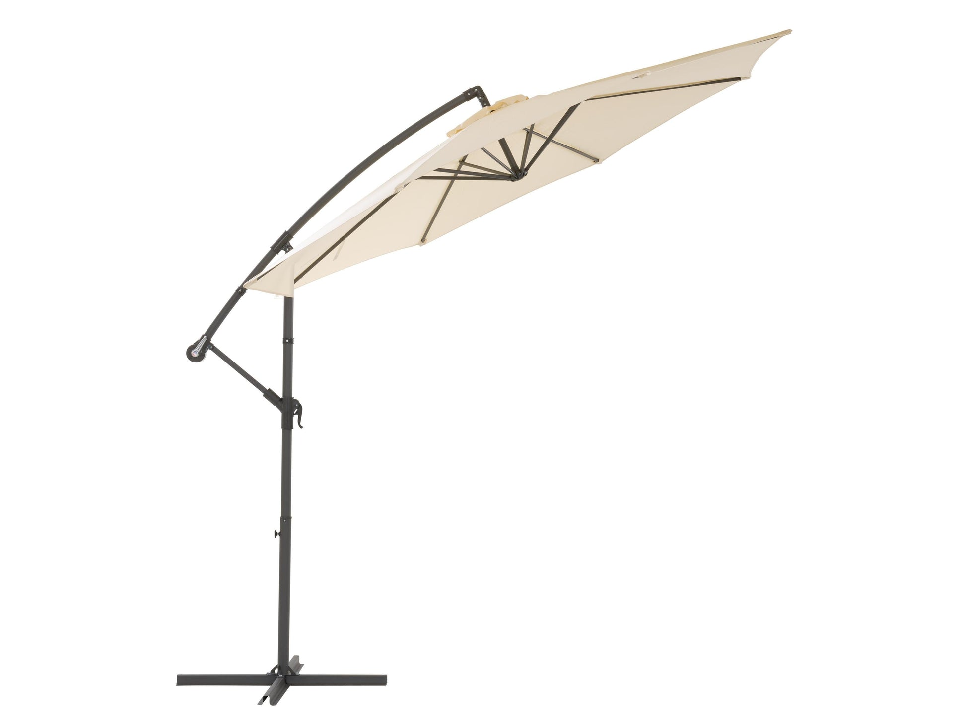 9.5ft tilting offset patio umbrella, warm white canopy, durable aluminum frame, adjustable tilt feature, outdoor shade solution.