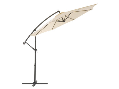 9.5ft tilting offset patio umbrella, warm white canopy, durable aluminum frame, adjustable tilt feature, outdoor shade solution.