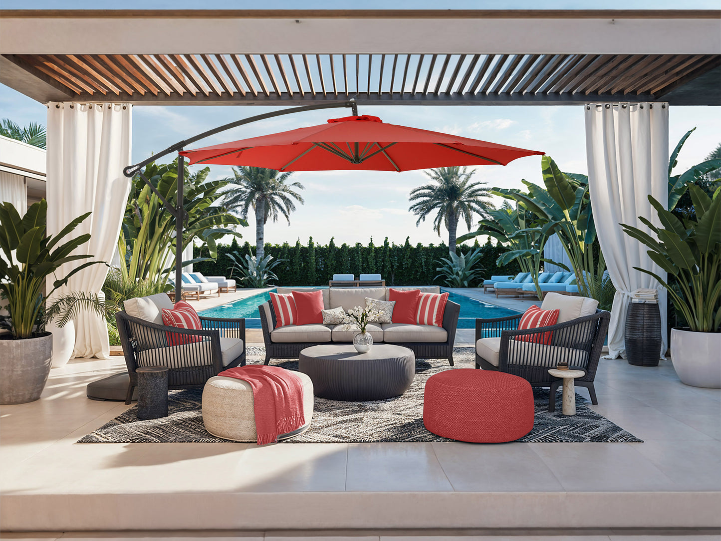 9.5ft Tilting Offset Patio Umbrella - Crimson Red