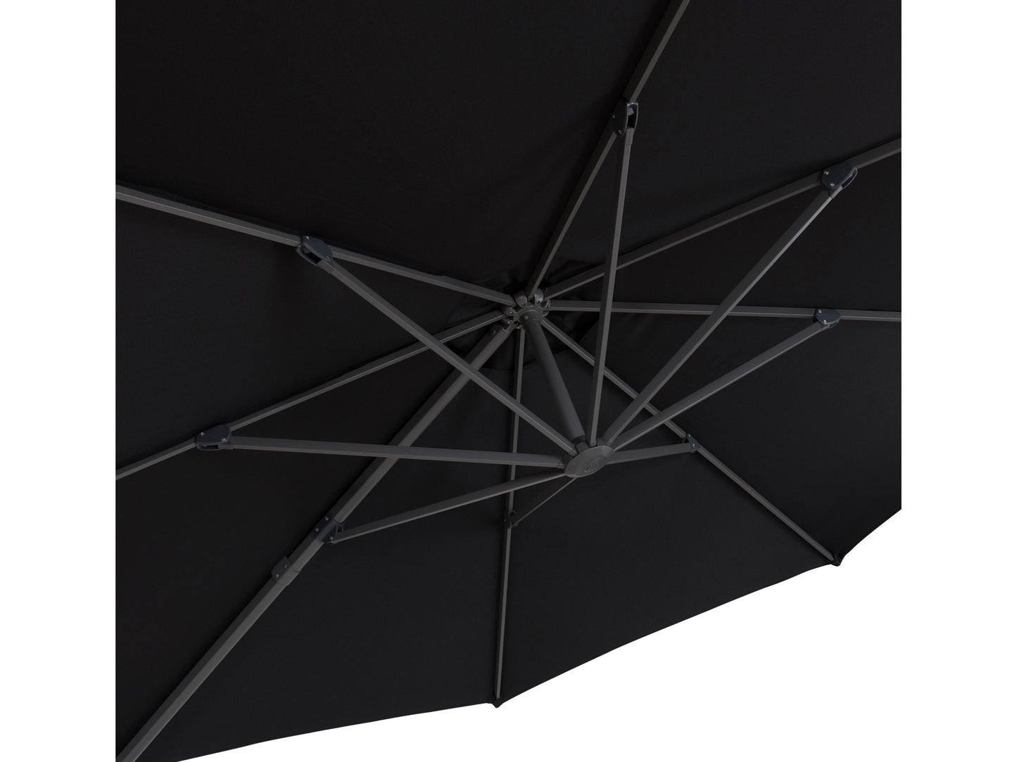 Black 11.5ft deluxe offset patio umbrella with sturdy aluminum frame and UV-resistant canopy.