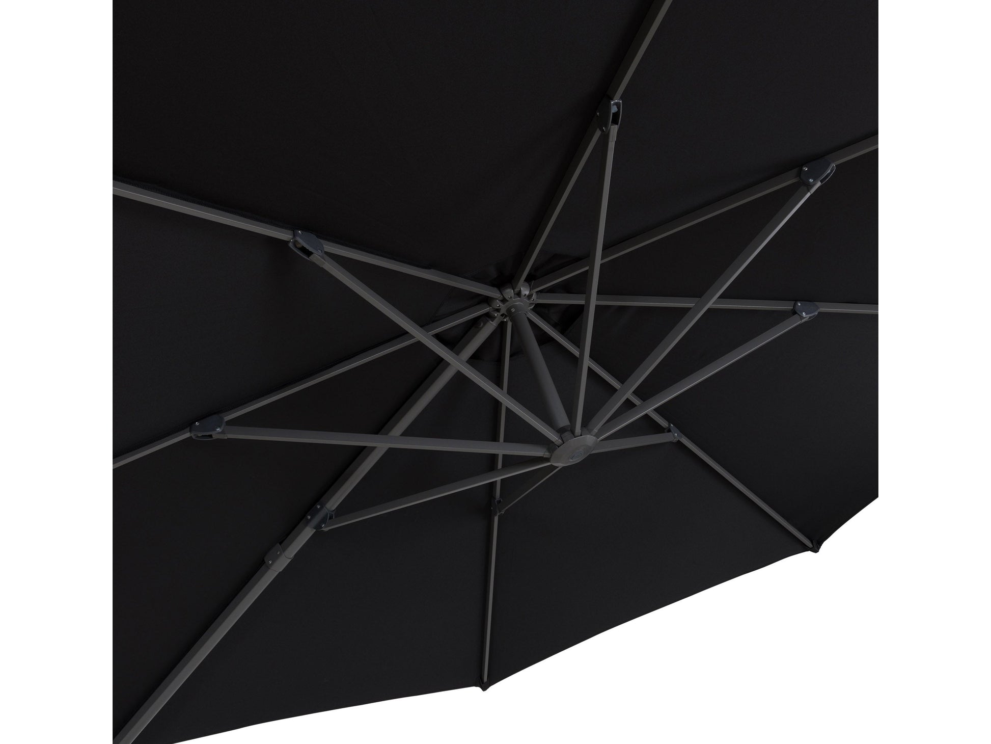 Black 11.5ft deluxe offset patio umbrella with sturdy aluminum frame and UV-resistant canopy.