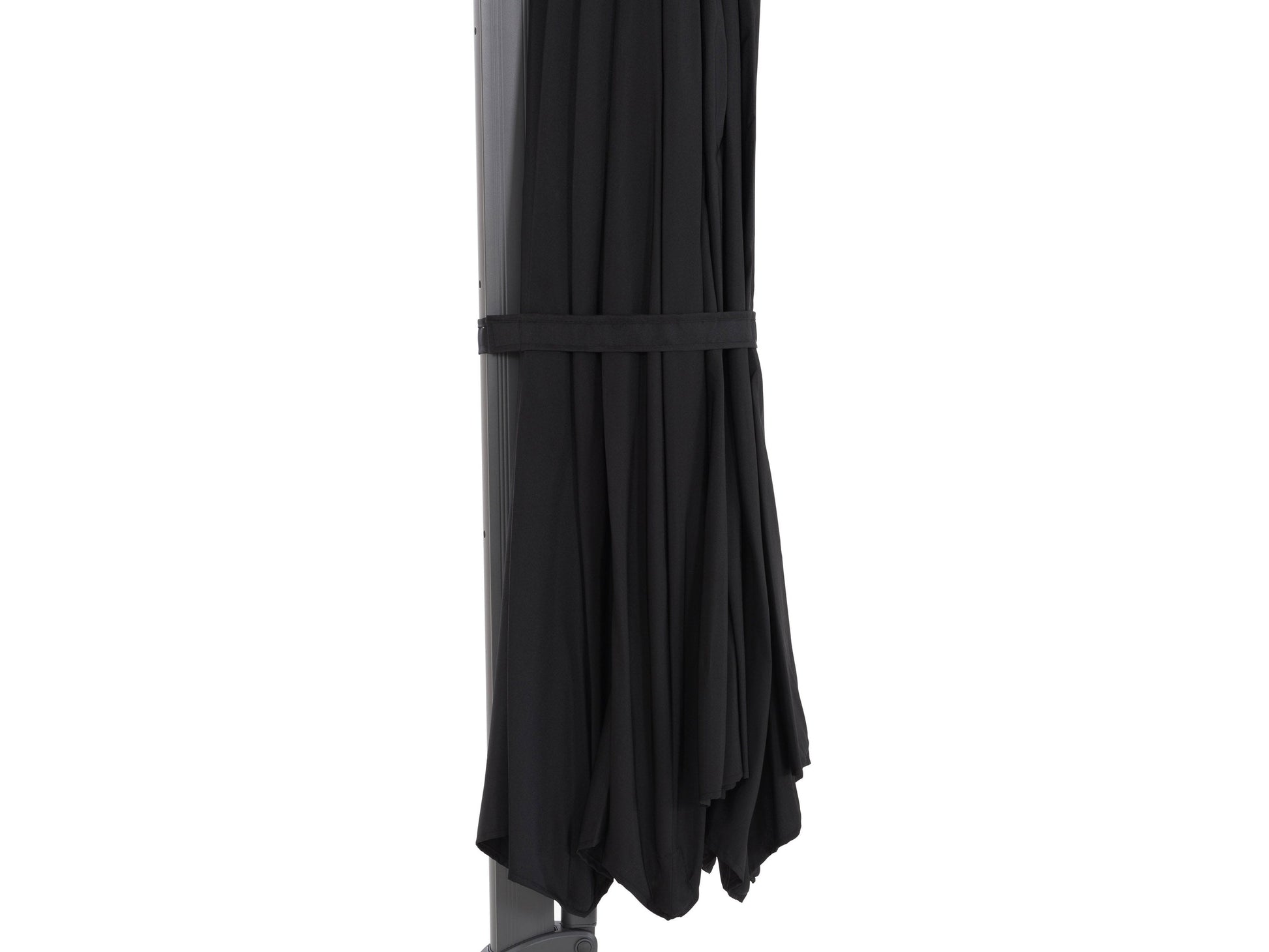 Black 11.5ft deluxe offset patio umbrella with sturdy base, adjustable canopy, and weather-resistant fabric.