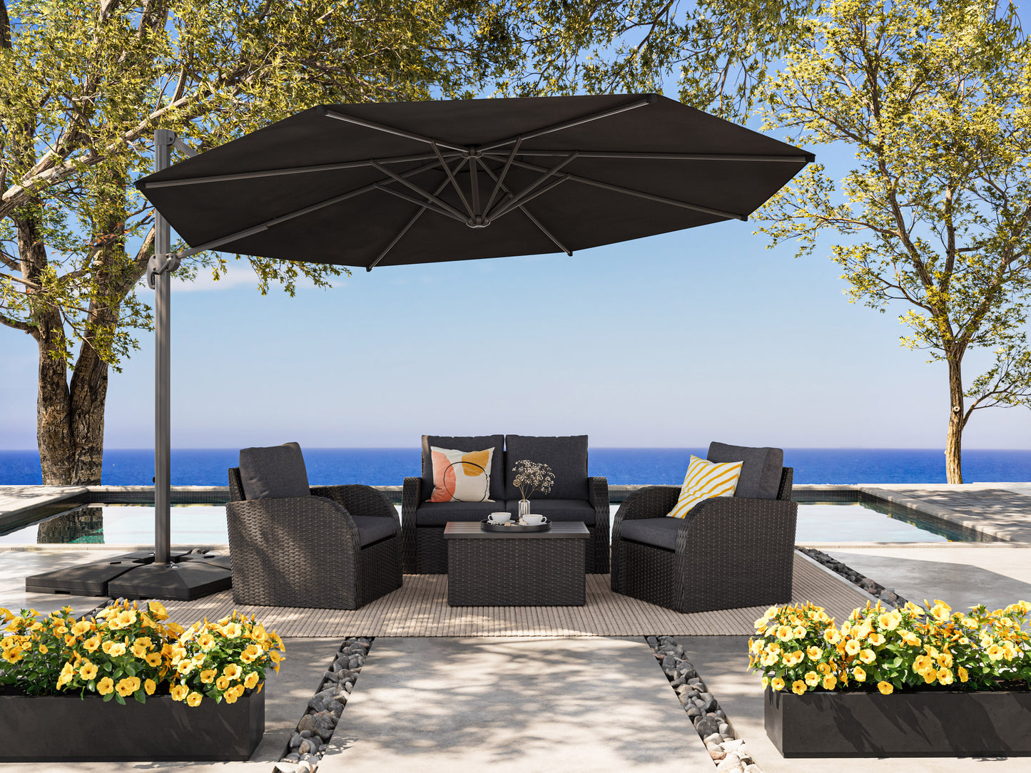 11.5ft Deluxe Offset Patio Umbrella - Black
