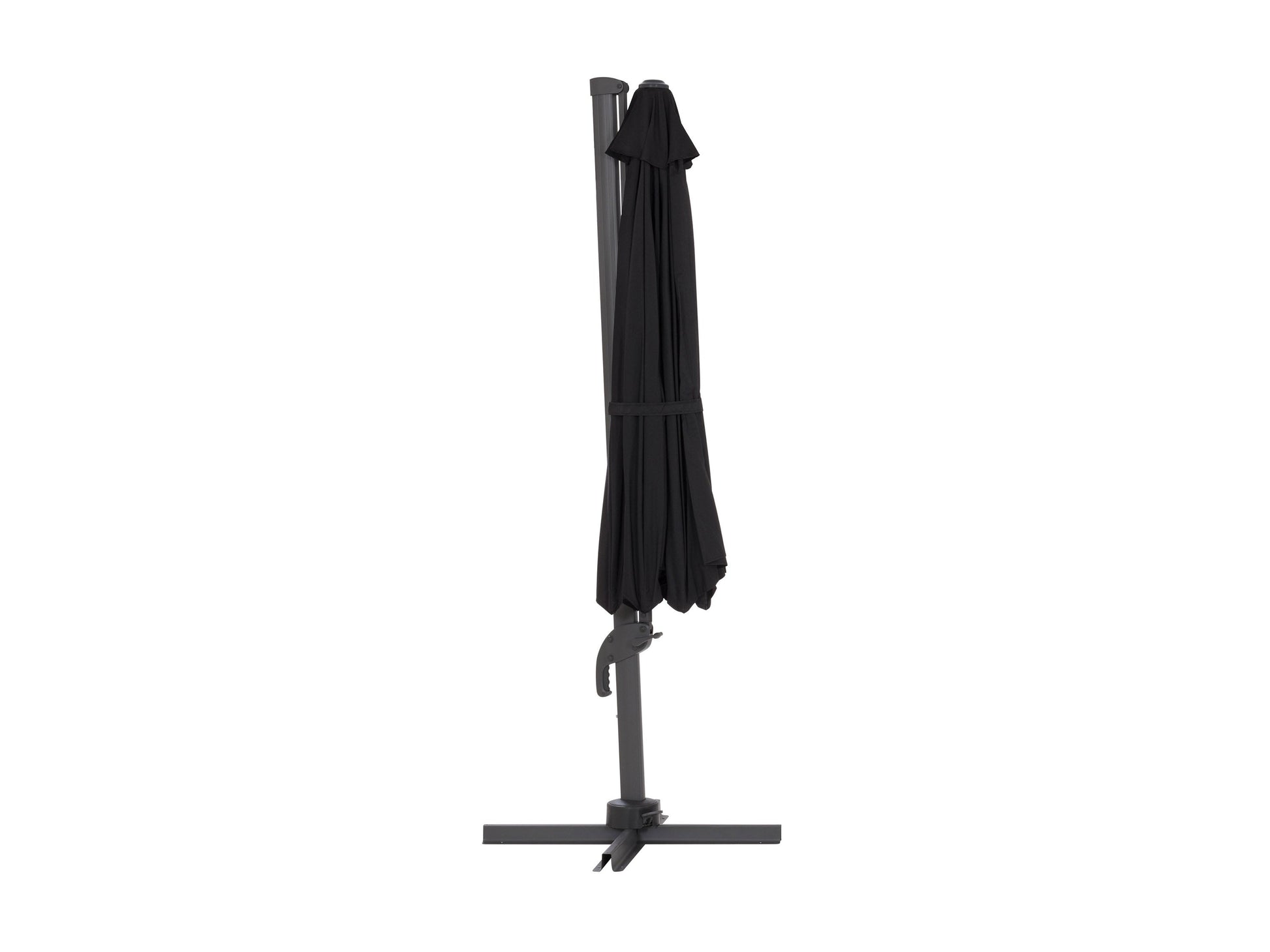 Black 11.5ft deluxe offset patio umbrella with UV protection, sturdy aluminum pole, and easy tilt mechanism.