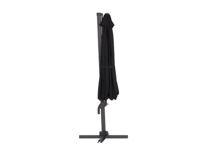 Black 11.5ft deluxe offset patio umbrella with UV protection, sturdy aluminum pole, and easy tilt mechanism.