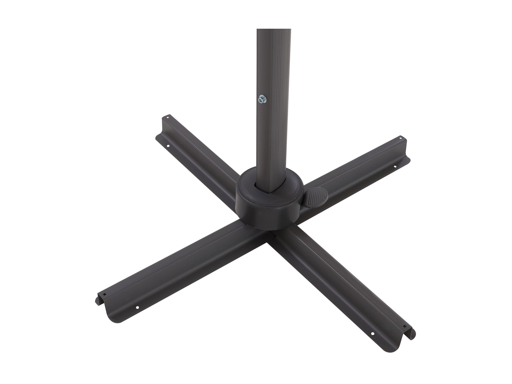 Black 11.5ft deluxe offset patio umbrella with adjustable canopy, durable frame, and UV protection.