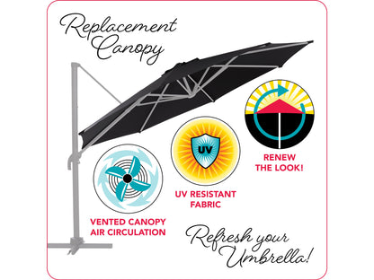 11.5ft deluxe offset patio umbrella canopy replacement in beige with UV-resistant fabric, featuring a vented top for airflow and reinforced stitching for durability. Ideal for outdoor shade and patio decor.