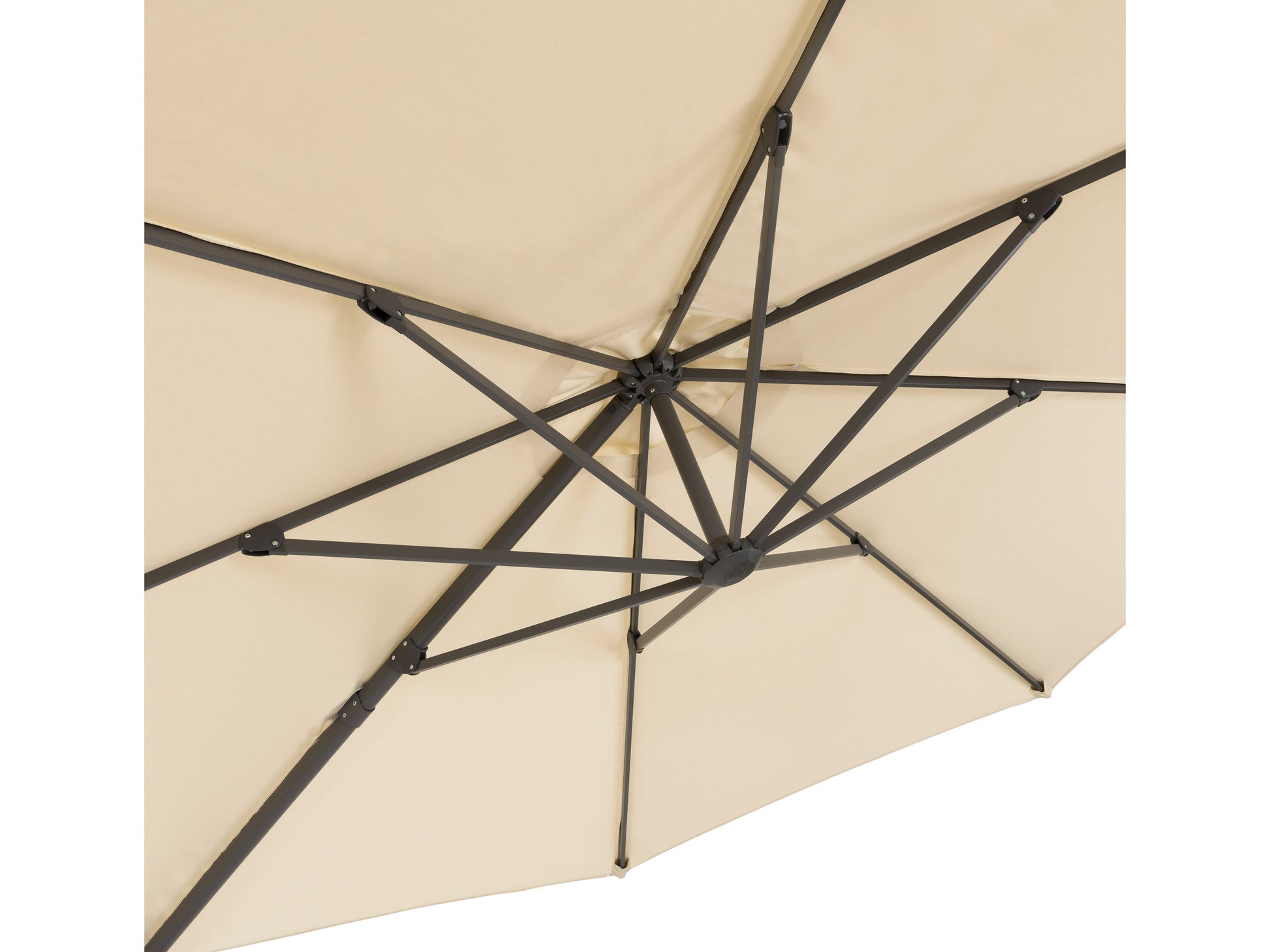 Deluxe 11.5ft offset patio umbrella in warm white with UV protection and adjustable tilt.