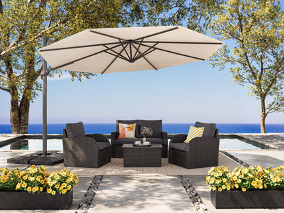 11.5ft deluxe offset patio umbrella in warm white with adjustable canopy and sturdy base, perfect for outdoor shade.