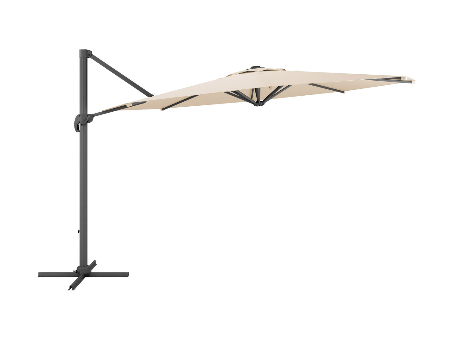 11.5ft deluxe offset patio umbrella in warm white with adjustable canopy and sturdy aluminum frame.