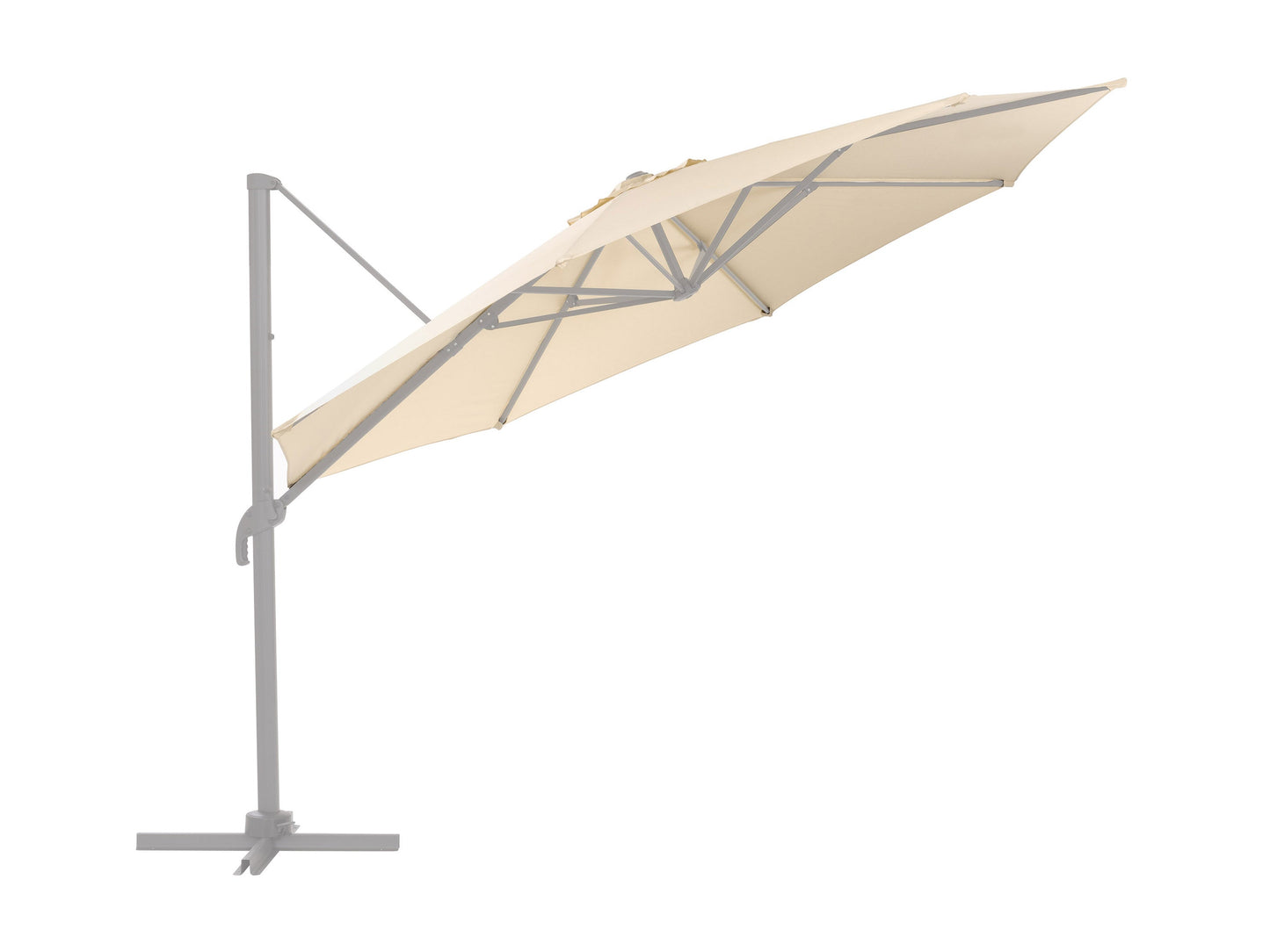 Red and beige striped 11.5ft deluxe offset patio umbrella canopy replacement, made of durable, weather-resistant fabric with reinforced stitching and vented top for stability and enhanced airflow.
