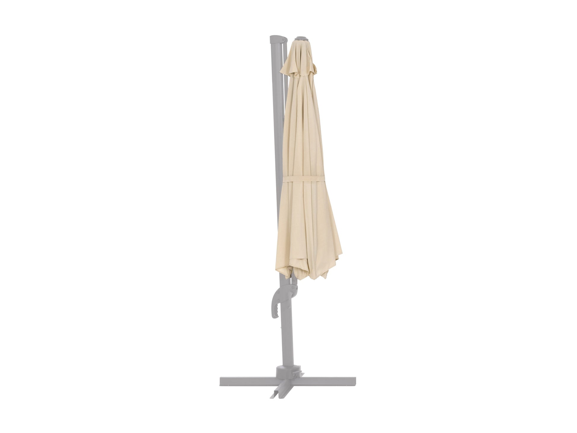 11.5ft deluxe offset patio umbrella canopy replacement in beige with UV-resistant fabric, wind vent, and reinforced stitching for durability, providing shade and protection for outdoor furniture and gatherings.