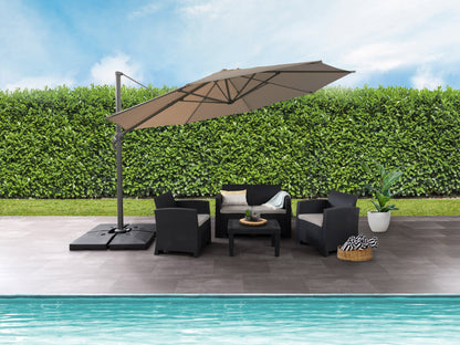 Beige and brown 11.5ft deluxe offset patio umbrella canopy replacement with durable fabric, UV protection, and wind-resistant features, designed to fit large outdoor umbrellas for enhanced shade and style.