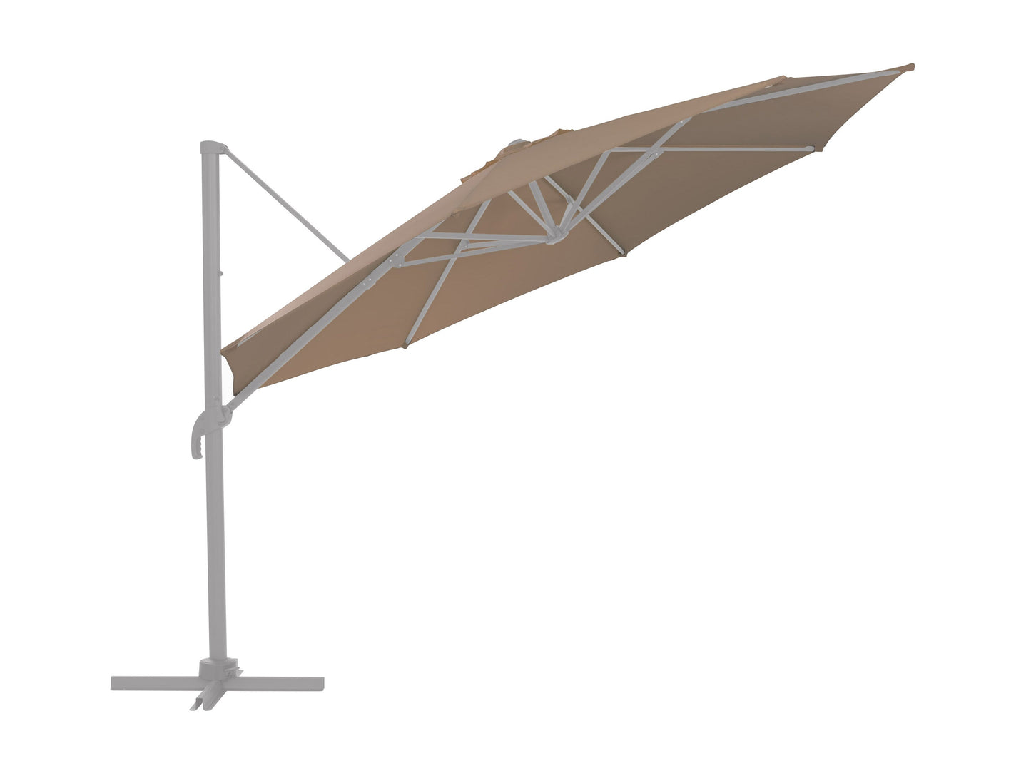 11.5ft deluxe offset patio umbrella canopy replacement in taupe color, featuring durable polyester fabric, UV protection, and water resistance. Ideal for outdoor use, fits standard 11.5ft offset umbrellas.