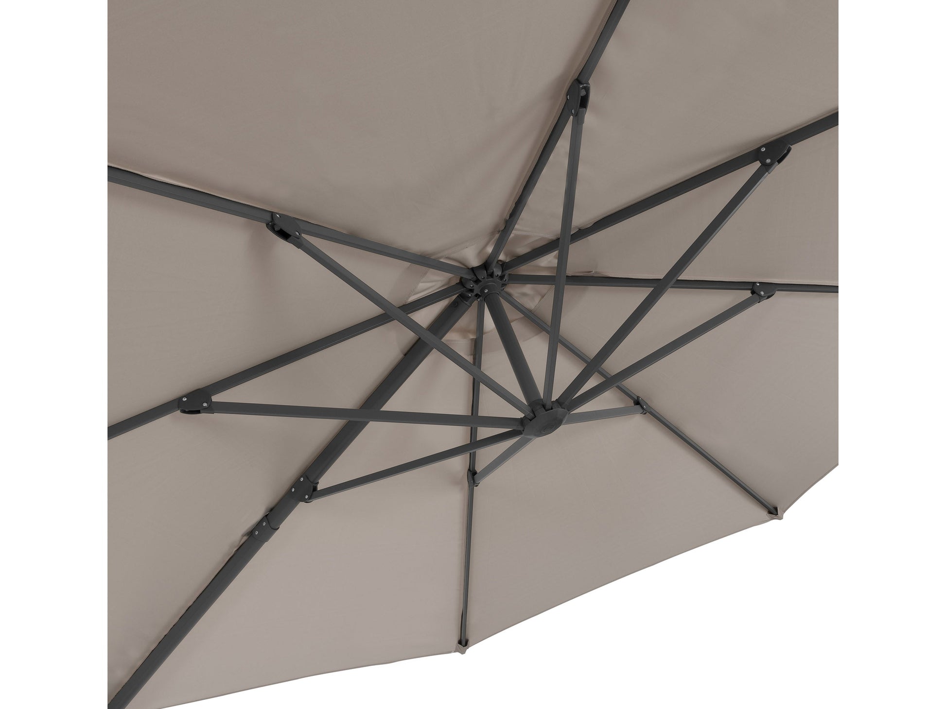 Large grey offset patio umbrella with 11.5ft canopy and durable metal frame, perfect for outdoor shade.