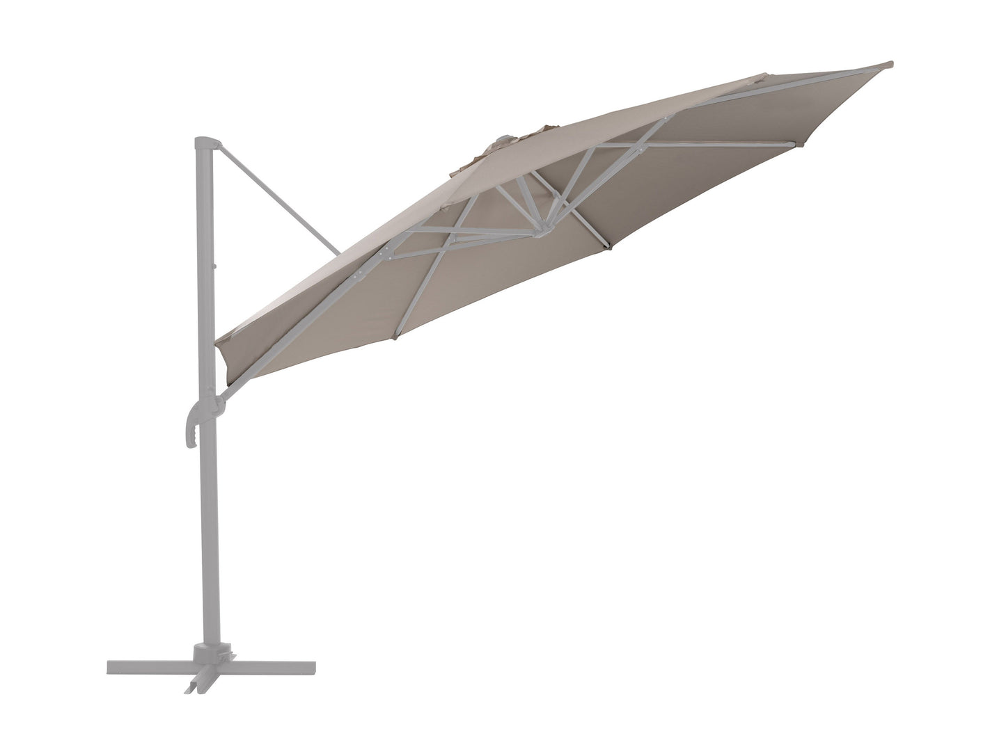 11.5ft deluxe offset patio umbrella canopy replacement in beige, featuring durable polyester fabric, UV protection, and wind vents for stability. Ideal for outdoor spaces, providing ample shade and weather resistance.