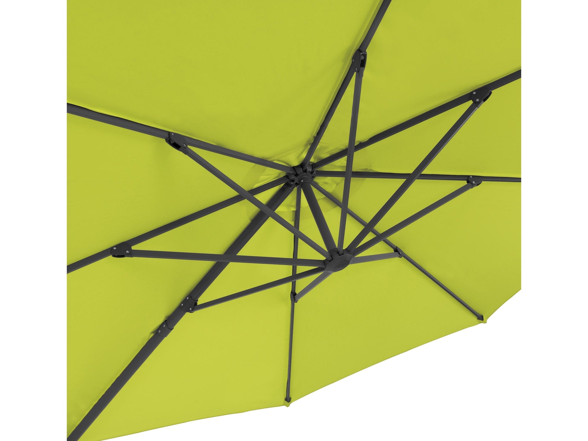 Lime green offset patio umbrella with 11.5ft canopy, sturdy aluminum frame, and crank lift system for easy adjustment.
