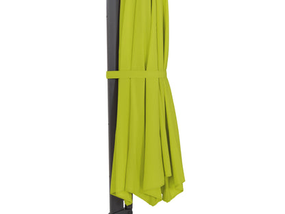 Lime green deluxe offset patio umbrella with 11.5ft canopy, UV protection, and sturdy aluminum frame.