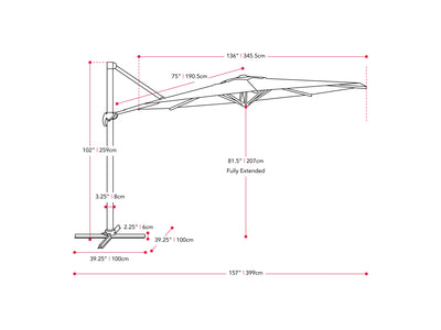 wine red deluxe offset patio umbrella 500 Series measurements diagram CorLiving#color_ppu-wine-red