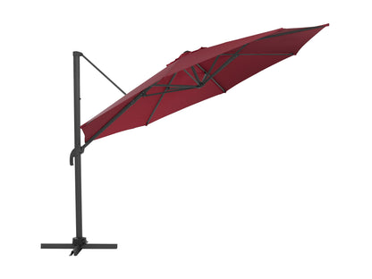 Deluxe offset patio umbrella in wine red with 11.5ft canopy, UV-resistant fabric, and sturdy aluminum frame.