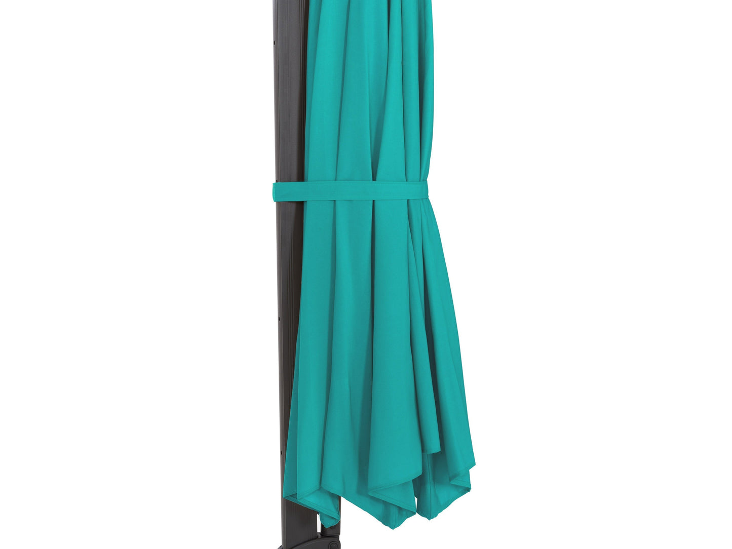 Turquoise 11.5ft offset patio umbrella with deluxe canopy and sturdy metal frame.