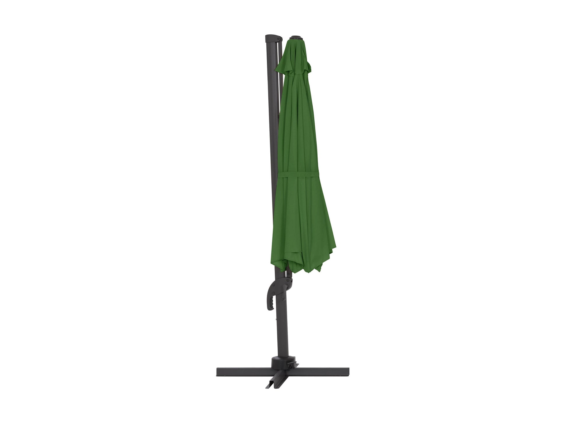 Deluxe offset patio umbrella in forest green with 11.5ft canopy, sturdy aluminum frame, and adjustable tilt feature.