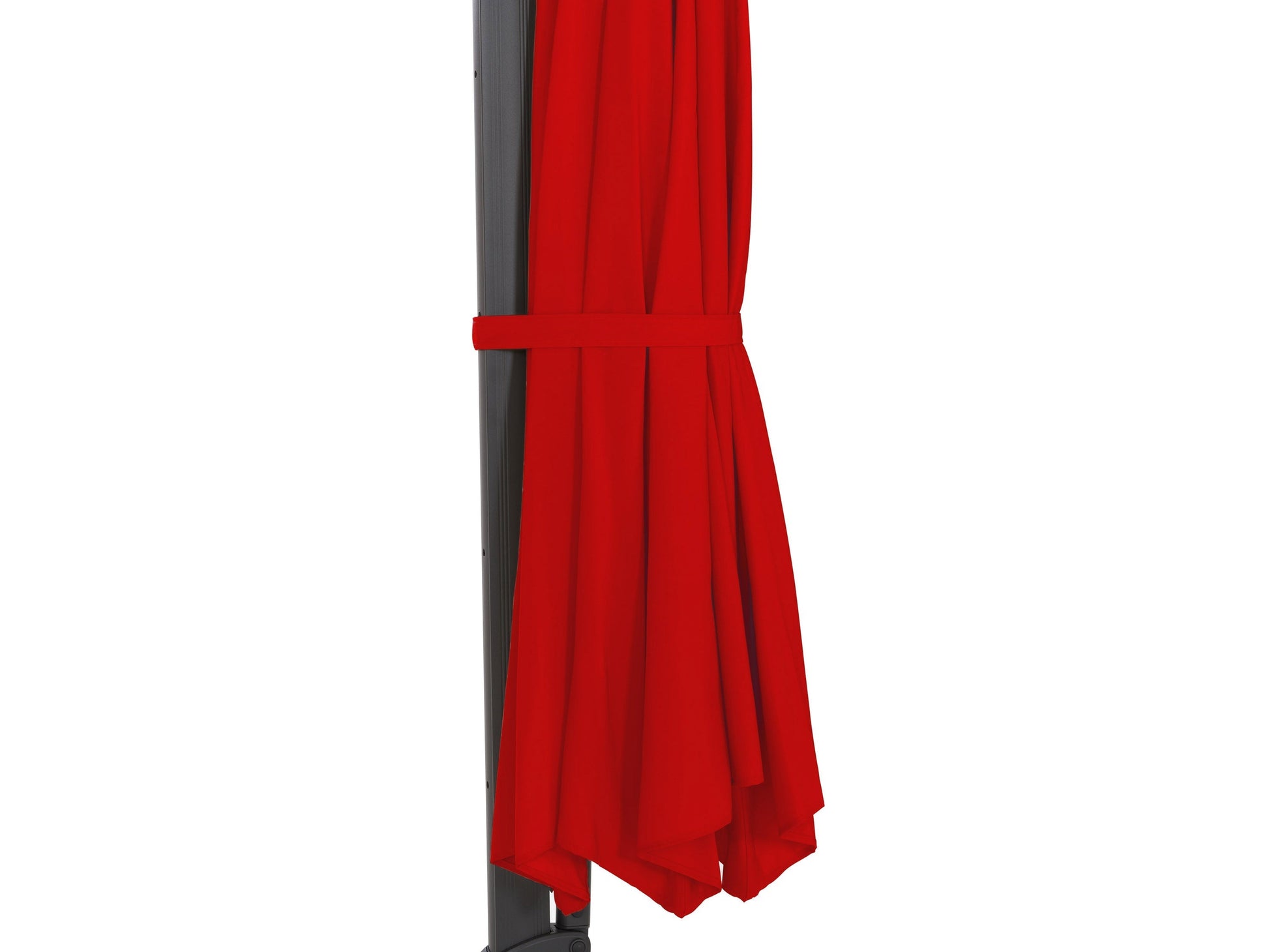 Crimson red 11.5ft deluxe offset patio umbrella with adjustable canopy and sturdy metal frame.