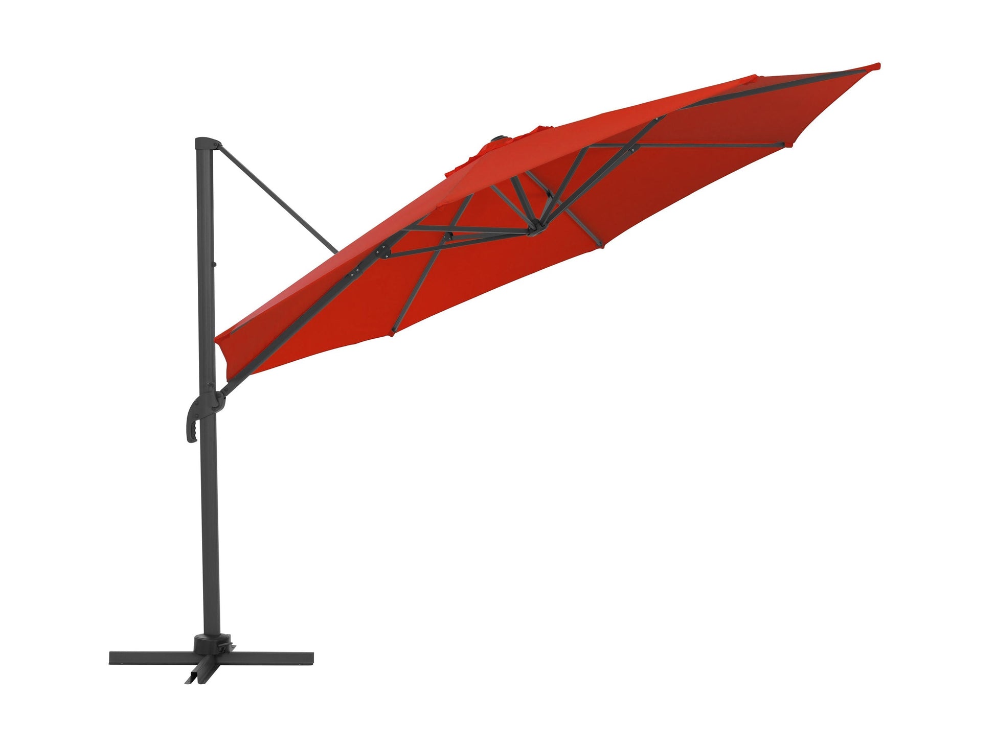 Crimson red offset patio umbrella, 11.5ft, deluxe design with sturdy aluminum frame and UV-resistant fabric.