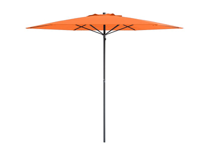 Orange 7.5ft beach umbrella with UV protection, adjustable tilt, and sturdy aluminum pole for outdoor use.
