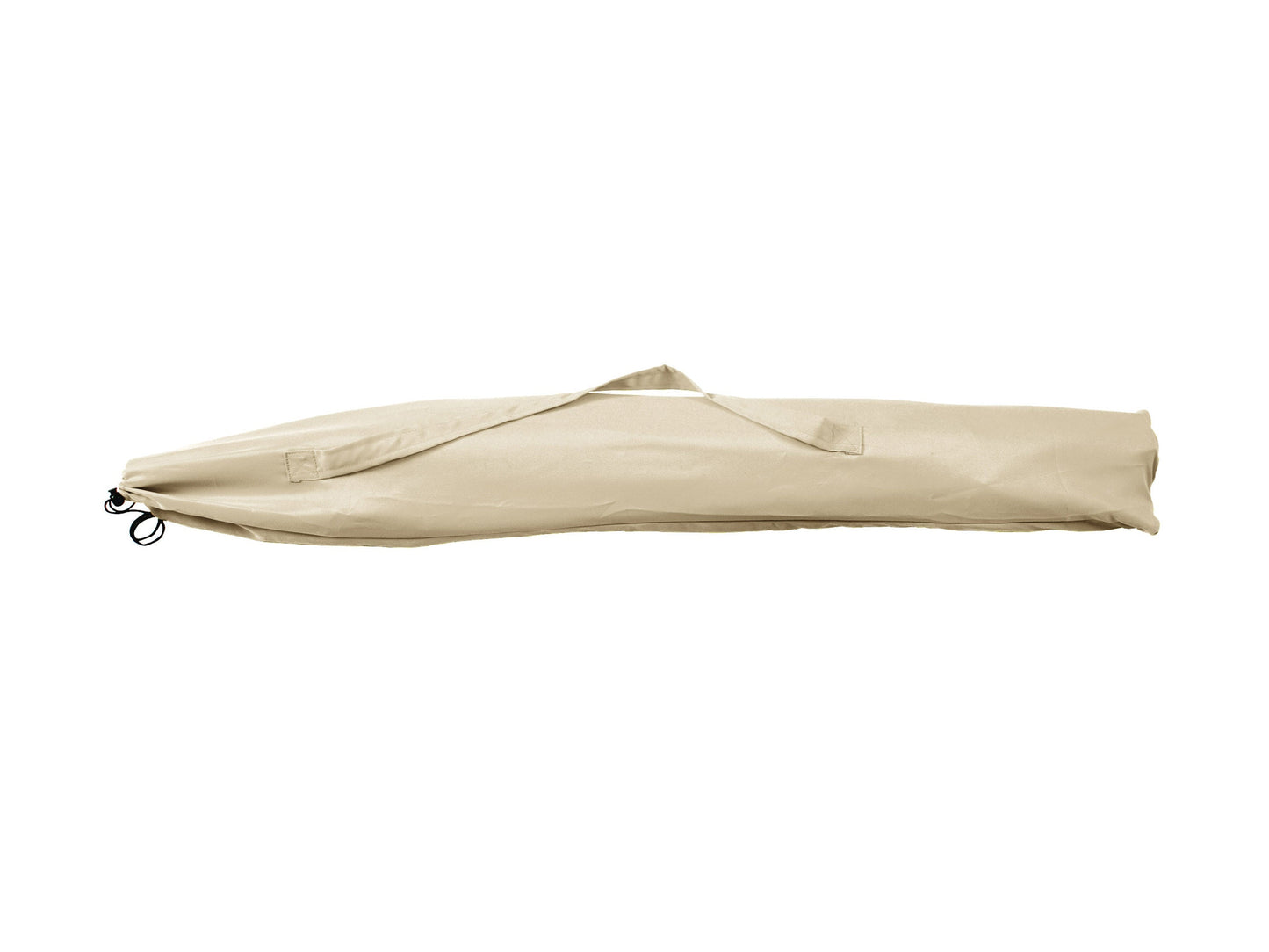 Warm white 7.5ft beach umbrella with UV protection, wooden pole, and tilt mechanism for adjustable shade.