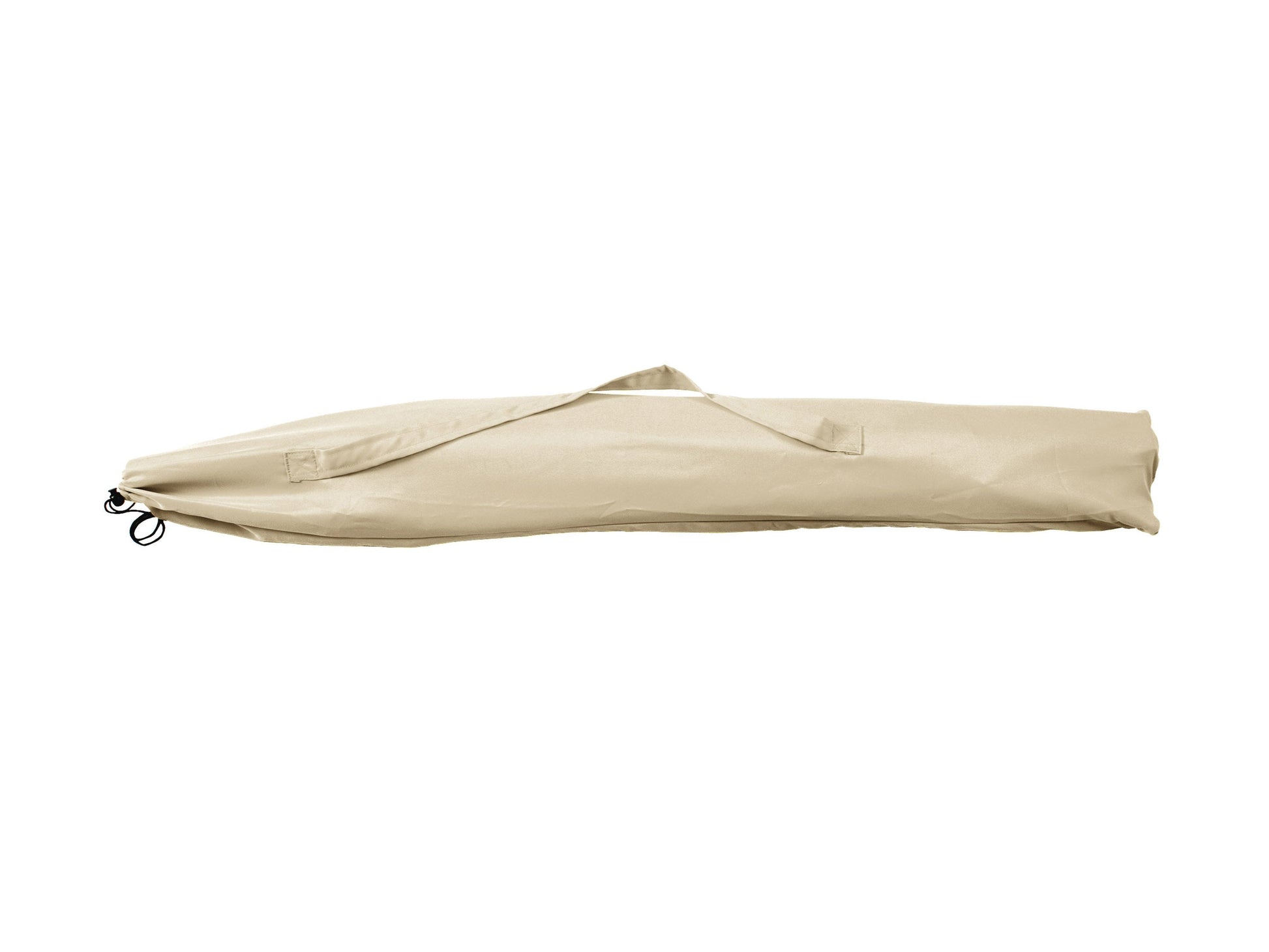 Warm white 7.5ft beach umbrella with UV protection, wooden pole, and tilt mechanism for adjustable shade.