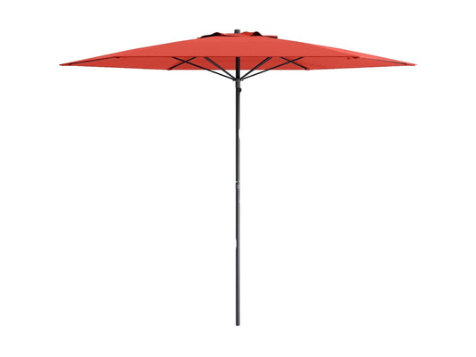 Crimson red 7.5ft beach umbrella, UV-protected fabric, adjustable tilt, and sturdy aluminum pole.