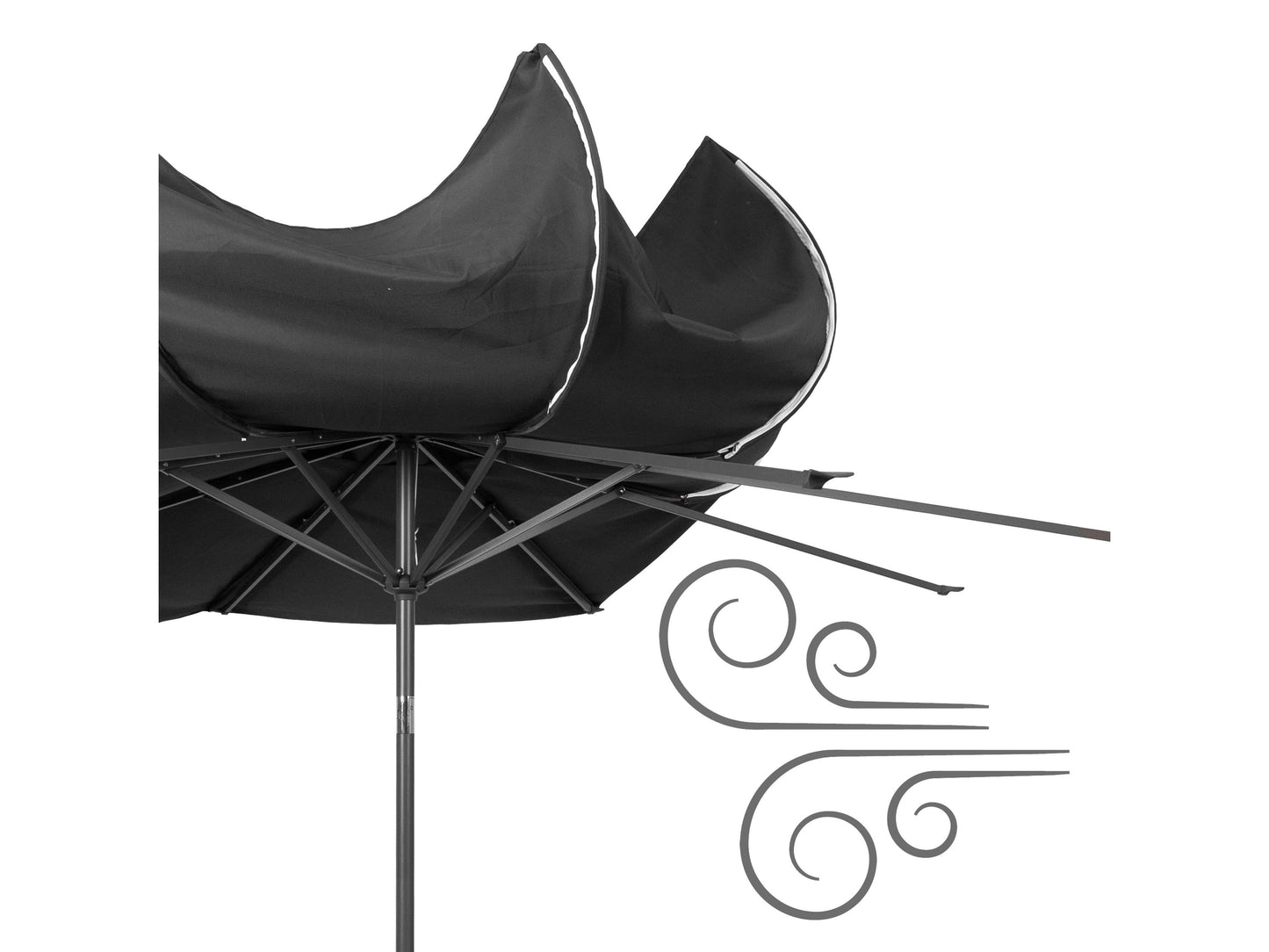Black 10ft wind-resistant patio umbrella with sturdy frame and crank handle, perfect for outdoor use.
