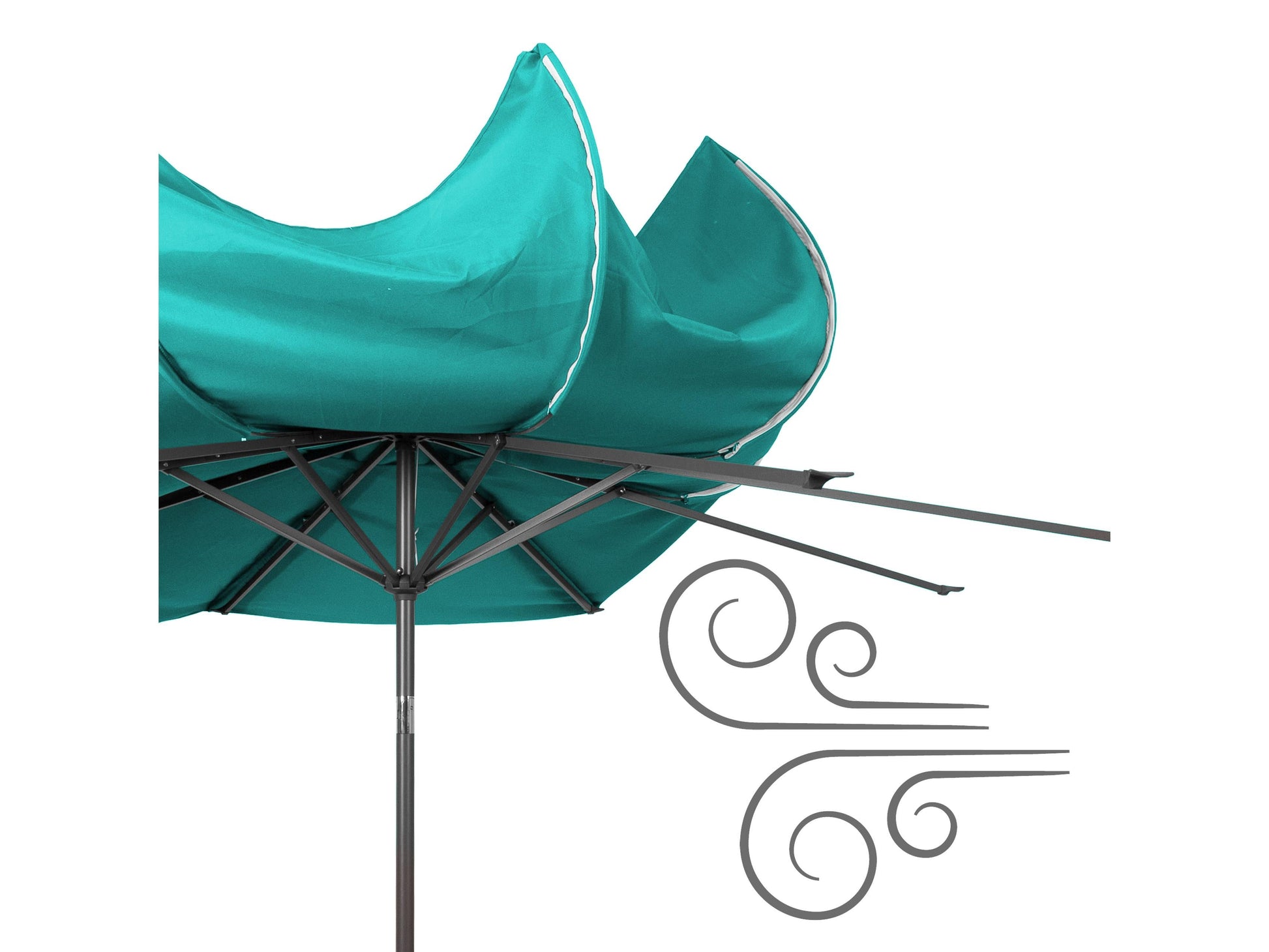 Turquoise wind-resistant 10ft patio umbrella with sturdy aluminum frame and UV-protective fabric.