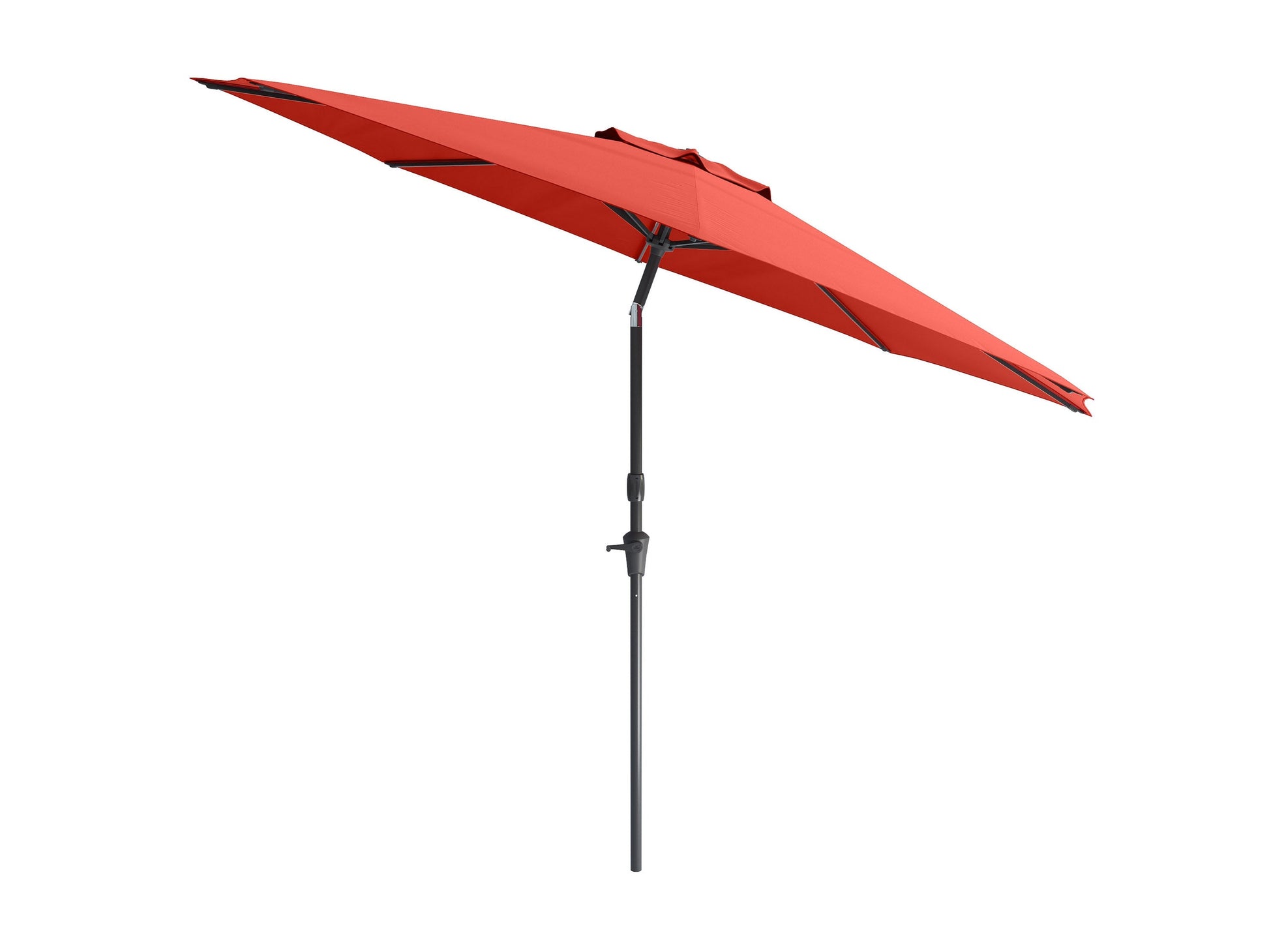 Crimson red 10ft patio umbrella with wind-resistant features and a sturdy aluminum pole for outdoor use.