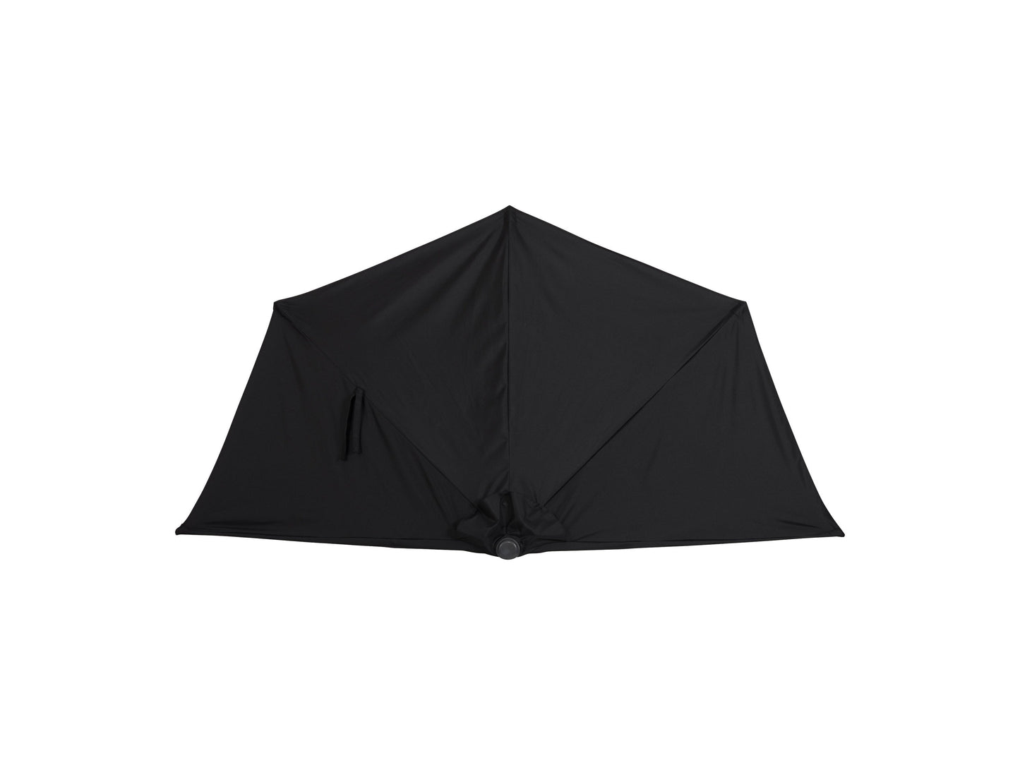 Black 8.5ft half umbrella with durable fabric and sturdy metal frame for patios and small outdoor spaces.