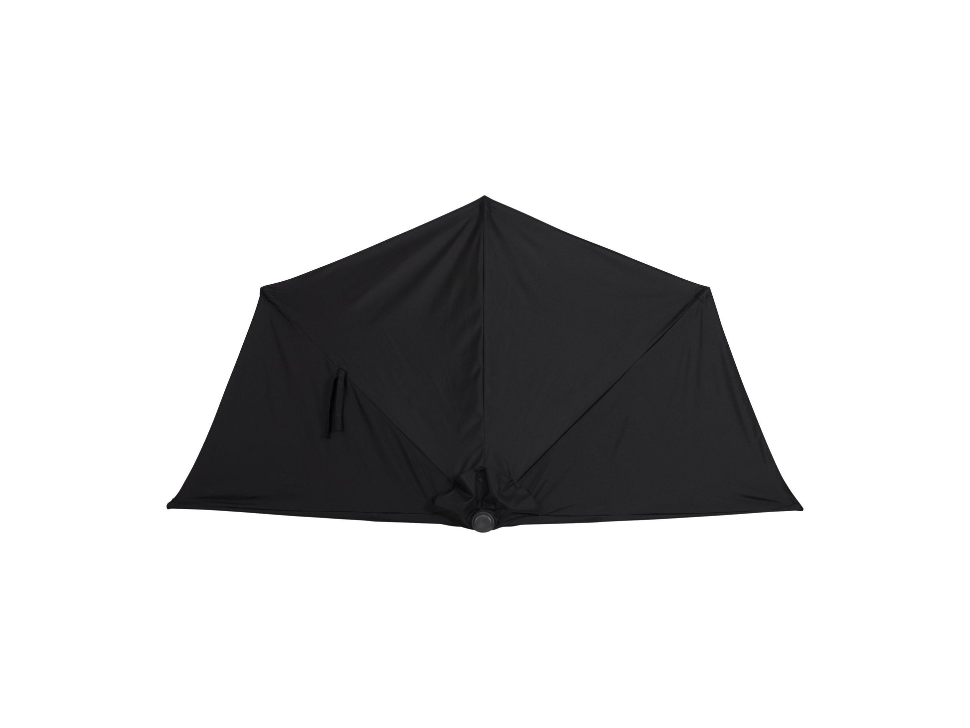 Black 8.5ft half umbrella with durable fabric and sturdy metal frame for patios and small outdoor spaces.