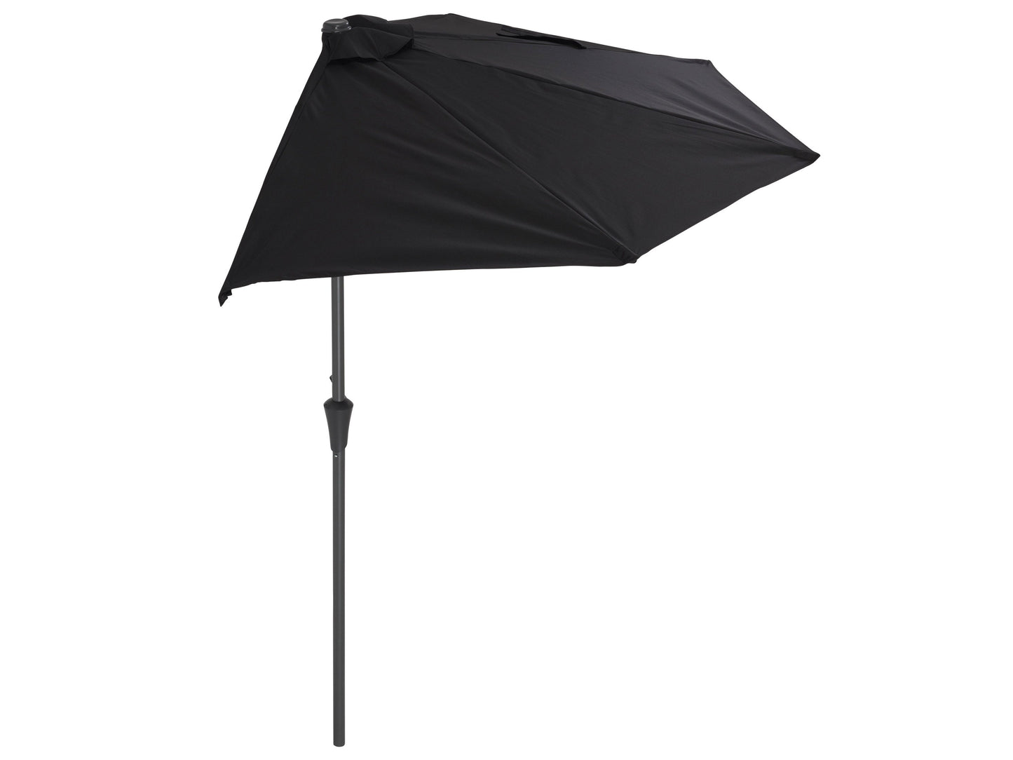 Black 8.5ft half umbrella with UV protection, sturdy aluminum frame, and crank lift for patios and balconies.