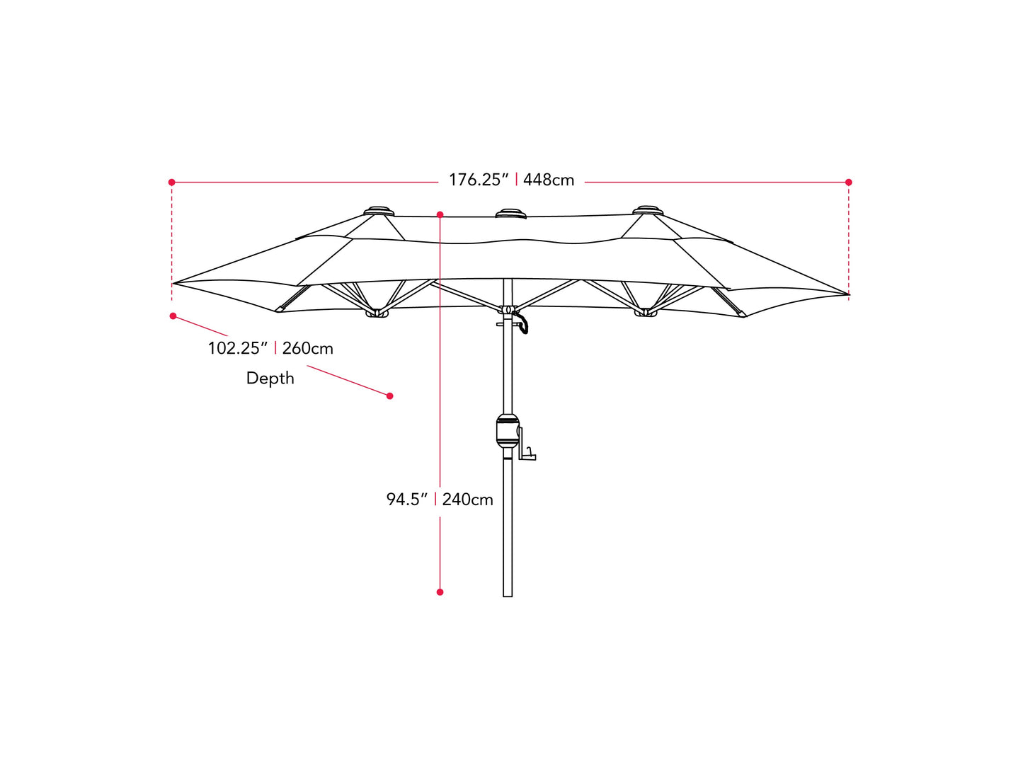 15ft double patio umbrella, black canopy, sturdy aluminum frame, UV-resistant, perfect for outdoor shade.
