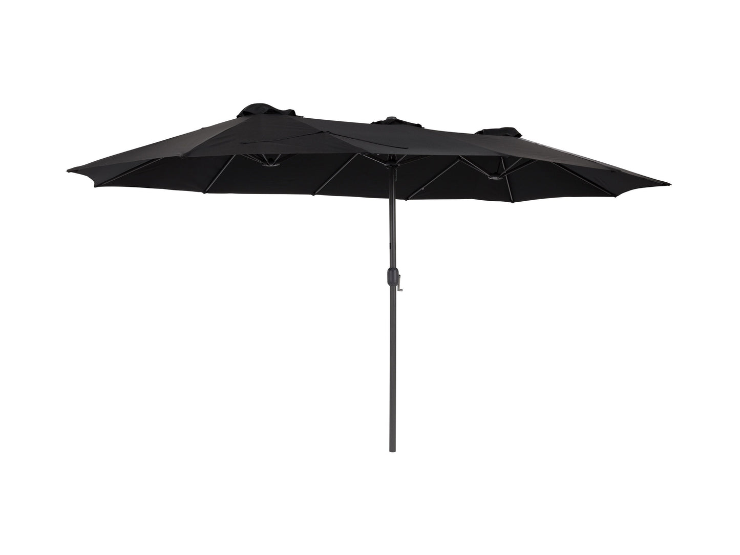 15ft double patio umbrella, black canopy, durable metal frame, UV protection, ideal for outdoor spaces.