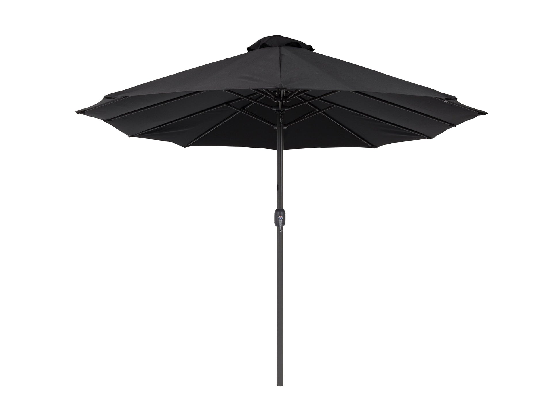 Black 15ft double patio umbrella with UV protection, sturdy metal frame, and easy crank lift system.