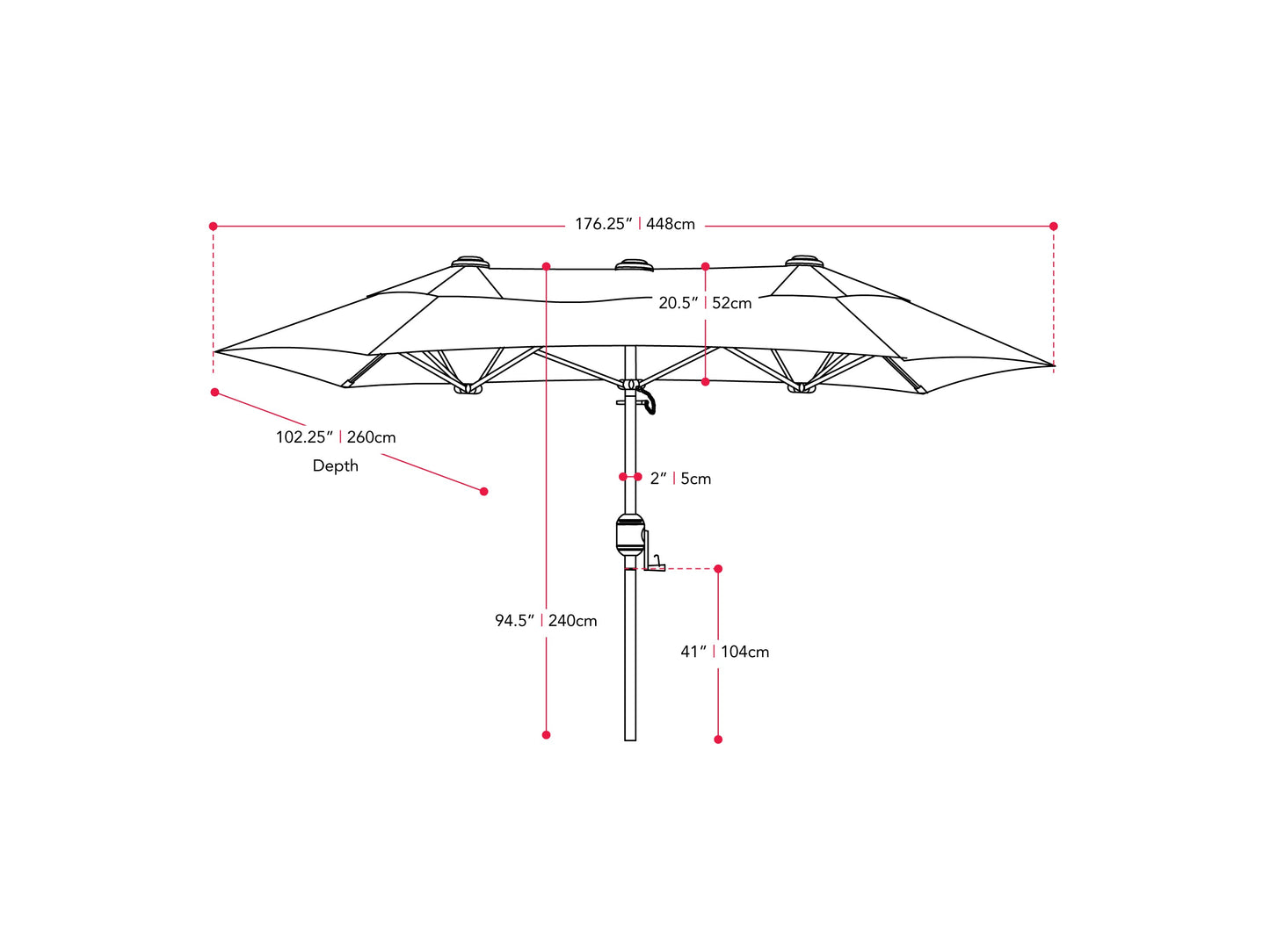 15ft double patio umbrella in warm white with sturdy metal frame and crank lift system for outdoor shade.