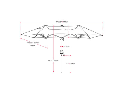 15ft double patio umbrella in warm white with sturdy metal frame and crank lift system for outdoor shade.