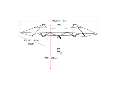 15ft double patio umbrella in warm white with UV protection and crank lift system for outdoor shade.